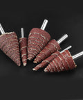 Premium 5 Pcs Cone Shaped Sanding Flap Wheels With 3mm And 6mm Shank for grinding metal and wood, showcasing different sizes.