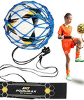 Hand Free Soccer Kick Trainer Solo Juggling Ball With Secure Lock Design For Crushing Ball Control and Precision Shooting Drills, featuring a youth player practicing.