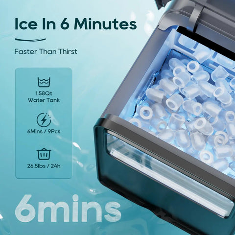 Countertop Ice Maker With 1.5L Water Tank Delivers Bullet Ice In 6 Minutes Turbo Fast Two Ice Sizes Self Cleaning Portable