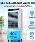 No Hose Portable Swamp Cooler Indoor Standing Air Conditioner With 120 Degree Wide Auto Oscillation And A Massive 10.6 Gallon Tank with large water tank.