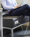 Radiant Furniture Power Center With USB C And USB A Recessed Power Strip 2 Outlets 10 Foot Cord White Low Profile Mount on bench