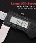 Close-up view of Built Tough Heavy Duty 40 Inch Digital Caliper with a large LCD screen displaying 10.37 mm measurement.