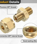 Detailed view of Brass Compression Tube Fitting Set For 4mm Tubing, NPT Thread, Union And Sleeves, showing precision threads.