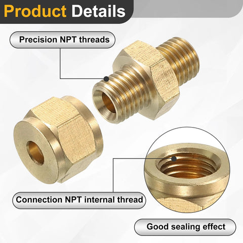 Detailed view of Brass Compression Tube Fitting Set For 4mm Tubing, NPT Thread, Union And Sleeves, showing precision threads.
