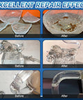 Before and after repair images showing the effectiveness of Clear Glass Glue For Repair And Bonding, Heavy Duty Adhesive.