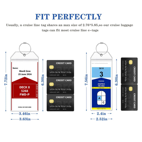 Diagram showing Six Pack Cruise Luggage Tags Waterproof Clear Tags With Heavy Duty Plastic And Stainless Steel Hardware