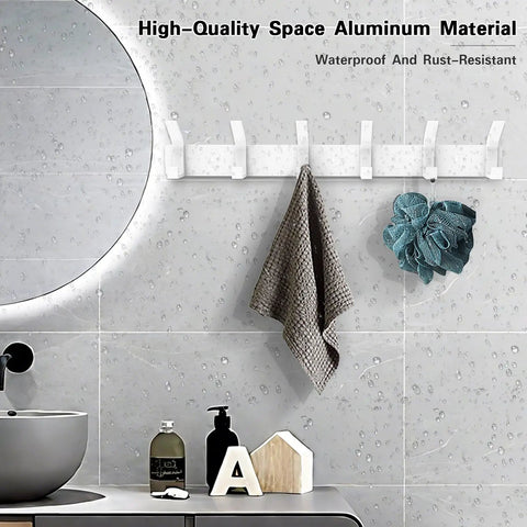 Two Pack Wall Mount Coat Rack With Twelve Hooks, 17.3 Inch Aluminum Coat Hanger in bathroom with towels, white, rust-resistant
