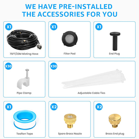 Accessories for Beat The Heat Outdoor Misting System Kit 75 Ft Misting Line With 23 Nozzles and Brass Adapter