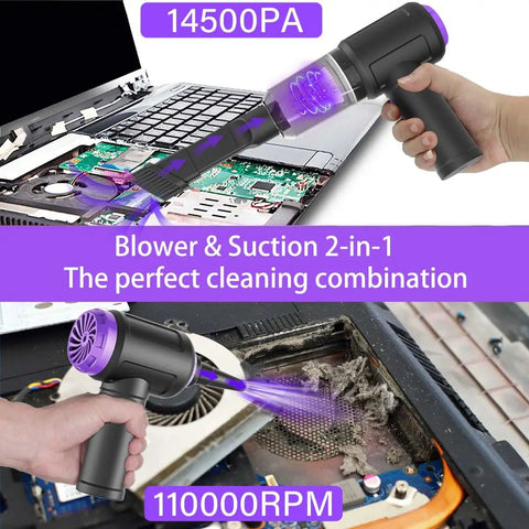 3 In 1 Mini Computer Vacuum Cleaner With 14500 Pa Suction, 110000 RPM Air Duster And Blower used on tech gear