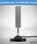Magnetic 3.5 Inch Antenna Base With Female SMA Jack And TS9 Adapter, 6.5 Foot Coax Cable Lead, mag mount front view