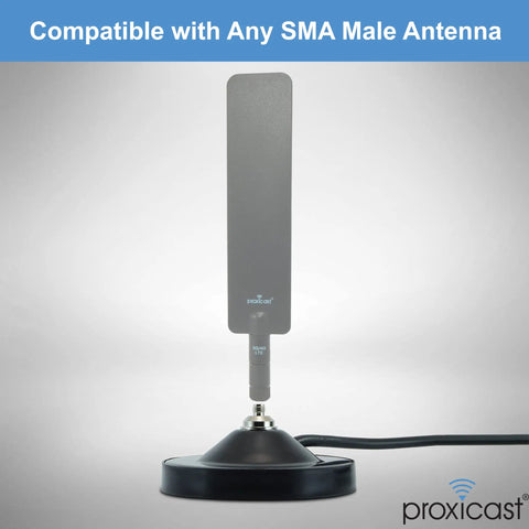 Magnetic 3.5 Inch Antenna Base With Female SMA Jack And TS9 Adapter, 6.5 Foot Coax Cable Lead, mag mount front view