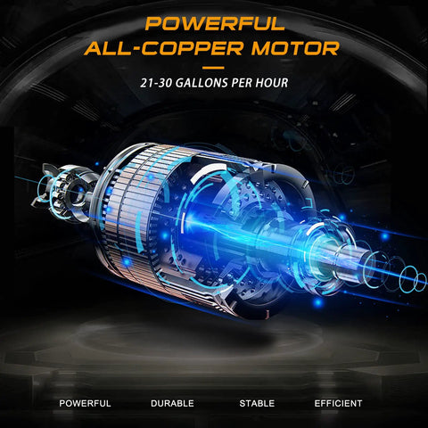 Powerful all-copper motor for 12V Gas And Diesel Fuel Transfer Pump Delivers Up To 30 Gallons Per Hour With A 6-Foot Lift