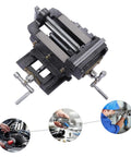 Heavy Duty 5 Inch XY Compound Drill Press Vise Featuring Smooth Glide Bidirectional Cross Slide And Lock Tight Clamping For Mill Tools And Drill Machines Shop Ready Workhorse, detailed view of vise with cross slide mechanism.