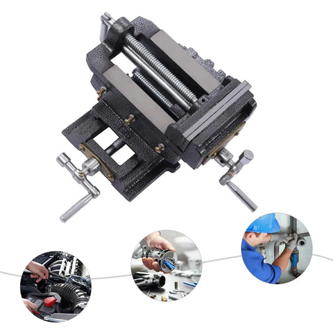 Heavy Duty 5 Inch XY Compound Drill Press Vise Featuring Smooth Glide Bidirectional Cross Slide And Lock Tight Clamping For Mill Tools And Drill Machines Shop Ready Workhorse, detailed view of vise with cross slide mechanism.