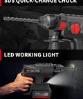 20V Brushless Cordless Rotary Hammer Drill With 4.0Ah Battery And Charger showcasing SDS quick-change chuck and LED working light