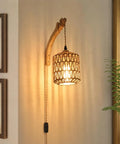 EHFMGYB Rattan Wall Sconces Set of Two Plug in, Boho Wall Lamp with 9.84FT Plug in Cord, hand woven light fixture on wall.