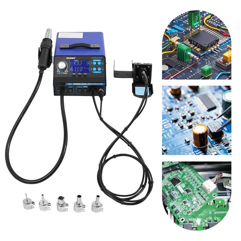 780W Soldering And Desoldering Station Kit with hot air gun, LCD display, and smoke absorber for electronics repair and PCB rework