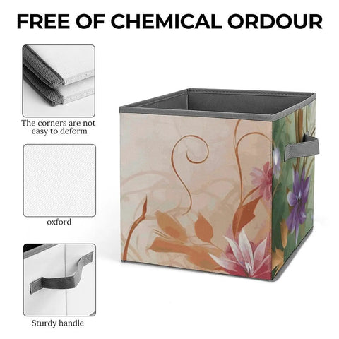 Dang Tough Heavy Duty Foldable Oxford Fabric Storage Cubes With Snazzy Floral Swirls Cover For Closet Organization, sturdy handle, 10.6 inch size.