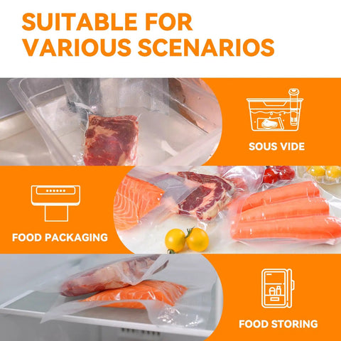 Three 8 Inch By 50 Foot Vacuum Sealer Rolls For Food Storage, Sous Vide And Meal Prep, compatible with sealer, vacuum-packed meat