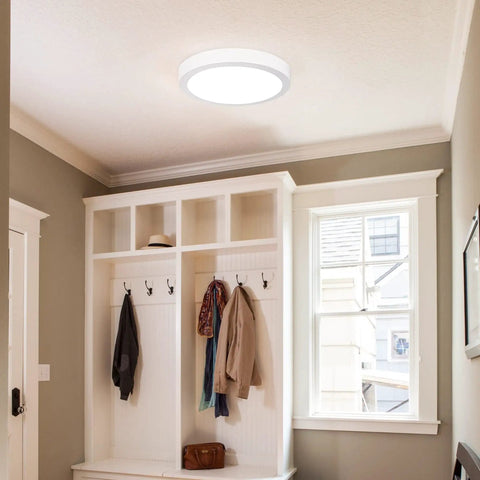 18 Watt Flush Mount LED Ceiling Light 8.86 Inch Surface Mounted Fixture Daylight White 5000K installed in an entryway