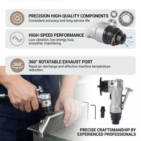 Lightweight 45 Degree Manual Chamfering Tool for Metal Tubes in use, highlighting features and craftsmanship.