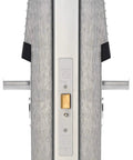 Heavy Hitter Electric Door Lock With Built In Wireless Card Reader And Passcode Entry, showing satin chrome housing and key entry.