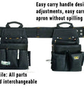 Electrician's Tool Belt Kit, 3 Piece Combo With 20 Pockets, Adjustable Black Pro Grade Utility Belt With Easy Carry Handle and Removable Pockets