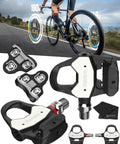 PRO RL-1 Left Side Power Meter Pedal Set With Look Keo Compatibility displayed with included cleats and towel bundle