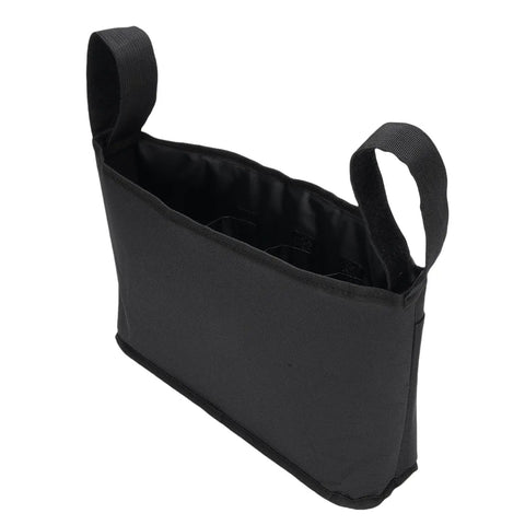 Black Golf Push Cart Accessory Bag with 12 Pockets, showing interior compartments and durable Oxford material.