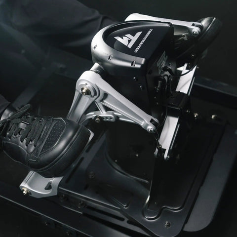 Flight Simulator Rudder Pedals With Pendular Technology And Hall Effect Sensing For Ultra Smooth Realistic Rudder Control On PC High Precision Pedal Set For Immersive Flying black metal pedal close-up