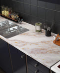 36 Inch By 197 Inch Gold Marble Countertop Contact Paper Waterproof Vinyl Marble Wallpaper Peel And Stick For Kitchen Counters Tables Desks Laminate Wrap Oil Proof Removable No Fading on kitchen counter with sink and jars