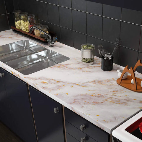 36 Inch By 197 Inch Gold Marble Countertop Contact Paper Waterproof Vinyl Marble Wallpaper Peel And Stick For Kitchen Counters Tables Desks Laminate Wrap Oil Proof Removable No Fading on kitchen counter with sink and jars