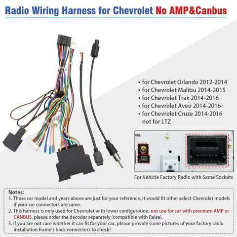44Pin Android Car Stereo Wiring Harness Kit For Chevrolet Malibu Trax Cruze Aveo Orlando 2012 2016 16Pin ISO Connector