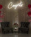 White Congrats Neon Sign Dimmable LED Wall Art For Graduation Party And Wedding Backdrop 17.7 By 9 Inches Bright White Glow
