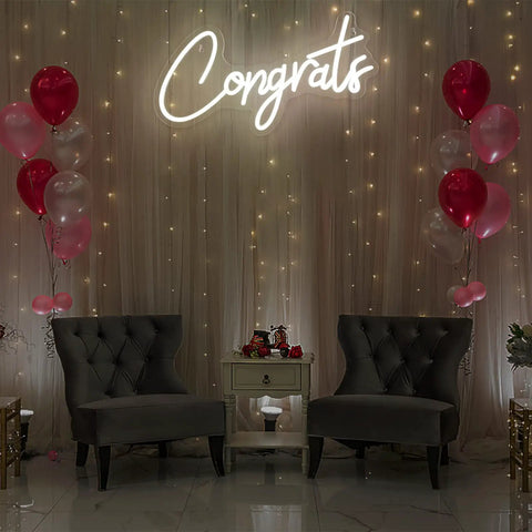 White Congrats Neon Sign Dimmable LED Wall Art For Graduation Party And Wedding Backdrop 17.7 By 9 Inches Bright White Glow