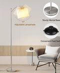 Arc Floor Lamp With Remote Control And Stepless Dimming, 9W Bulb in living room, adjustable lampshade and metal standing light