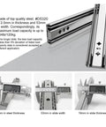 Close-up of Side Mount Ball Bearing Drawer Rails Pair, 53mm wide, 32 inch full extension, 800mm length, measuring tools shown