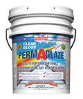 Heavy Duty Tile Roof Glaze And Clear Shielding Sealant With Urethane Reinforced Strength For Tough As Nails Weather Barrier And A Sleek Satin Finish That Gonna Save Your Tiles From Failing In A Practical Five Gallon Size in a white bucket.