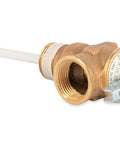 Brass 3/4 inch T&P valve for water heaters with extension probe and lever, ASME Section IV rated, stainless steel spring.