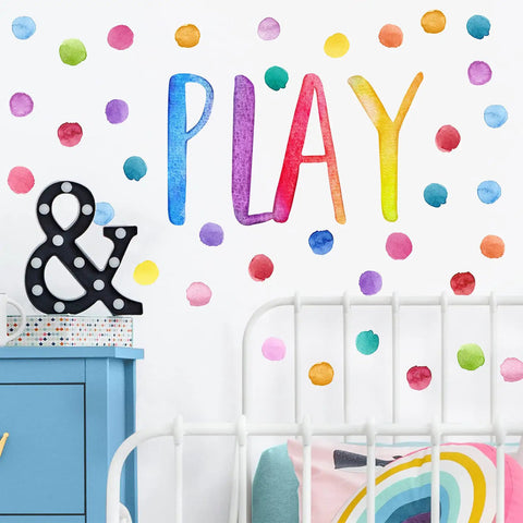 Kid Friendly Playroom Polka Dots Wall Decals Peel And Stick Watercolor Signs For Nursery Preschool Decor in children's room