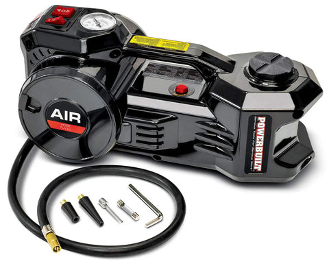 Heavy Duty Electric Floor Jack And Quick Fill Tire Inflator Pump Combo For Fast Flat Fixes 2 In 1 Pit Crew Essential With 1 Ton Lift Rating Easy Car Battery Powered Roadside Hero Gear