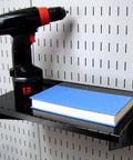 Slotted Tool Board Workstation Accessory Kit For Pegboard Black Secure Hook Engagement Rust Resistant Shelf with Drill and Book