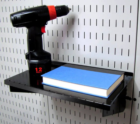 Slotted Tool Board Workstation Accessory Kit For Pegboard Black Secure Hook Engagement Rust Resistant Shelf with Drill and Book