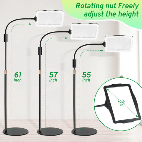 Hands Free Floor Magnifier With Light And Stand adjustable height demo with 48 LED magnifying lamp and 360 degree gooseneck.