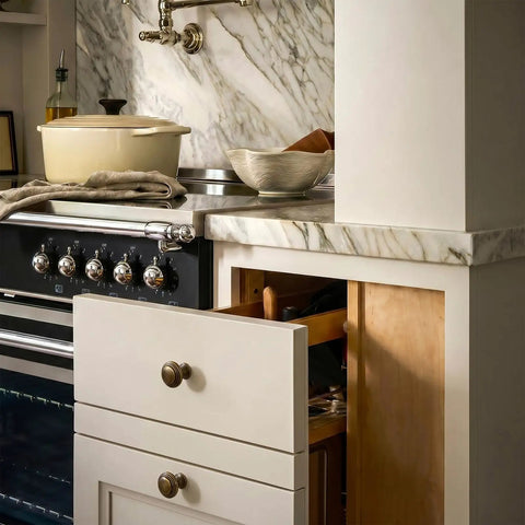 Kitchen scene with cabinets featuring Six Pack Antique Brass Cabinet Knobs Built From Solid Zinc For A Heavy Duty Upgrade