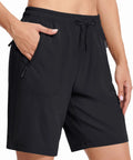 Women's Hiking Shorts With 8 Inch Inseam, Lightweight Quick Dry Fabric, Built In Pockets, Ideal For Running And Golf, Black