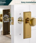 Antique Brass Privacy Door Knob With Lock For Interior Doors, Heavy Solid Metal Plate, Vintage Tarnished Bedroom Bathroom Handle