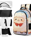 Star Spangled Lamb Print Unisex Backpack with large capacity, breathable comfort, sturdy zipper, side pockets, and handle.