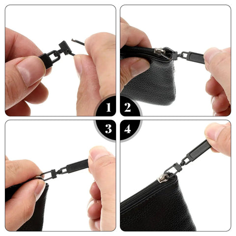 10 Piece Zipper Pull Replacement Set Silver Black Gold Copper For Jackets Bags Luggage Backpacks Coats Shoes showing installation