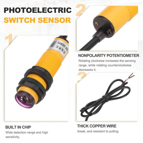 Diffuse Reflection Photoelectric Sensor M18 7 To 30 Cm Sensing Range PNP NC Output 6 To 36 V DC 300 mA With Mounting Bracket